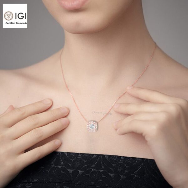 Cushion Square Pendant For Women's in 18KT Gold Studded With VVS Lab Grown Certified Diamond, Delicate Pendant, Anniversary/Birthday Gift