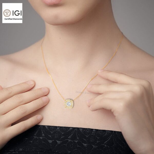 Cushion Square Pendant For Women's in 18KT Gold Studded With VVS Lab Grown Certified Diamond, Delicate Pendant, Anniversary/Birthday Gift