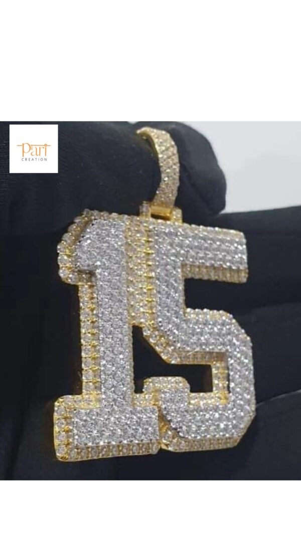 Golden Numbers 2"Long & 2"Wide Made With 14 KT Gold/10 KT Gold Embellished With Moissanite Diamonds Available In Single / Double Digit Both.
