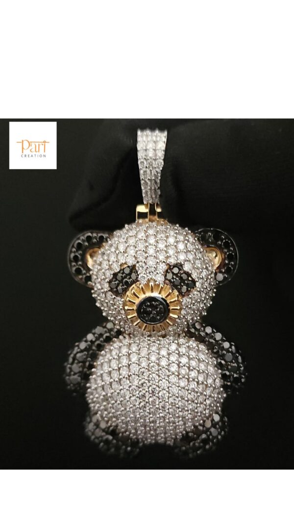 Beautiful Iced out 3D Teddy Pendant in 925 Sterling Silver Embellished with Shiny Moissanite Stone For The Birthday Gift / Anniversary Gift