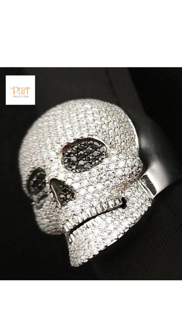 Iced Out Skull Ring Made in 925 Sterling Silver Studded with VVS Colorless Moissanite Stone Unique Ring Hip hop Ring Ghost Style