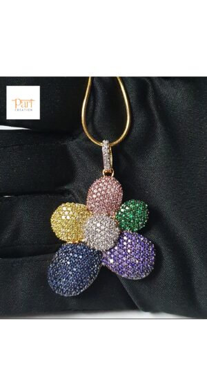 Iced Out Multicolor Pendant Made in 10k Gold Embellished with High Quality Cubic Zirconia Stone, Multi Color Pendant Flower Gift pendant