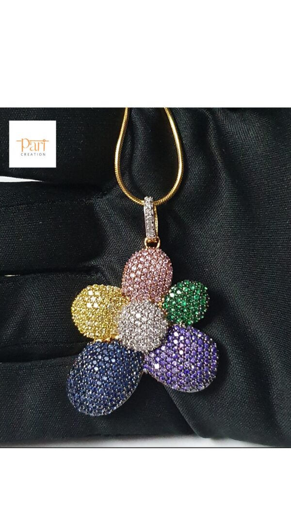 Iced Out Multicolor Pendant Made in 10k Gold Embellished with High Quality Cubic Zirconia Stone, Multi Color Pendant Flower Gift pendant