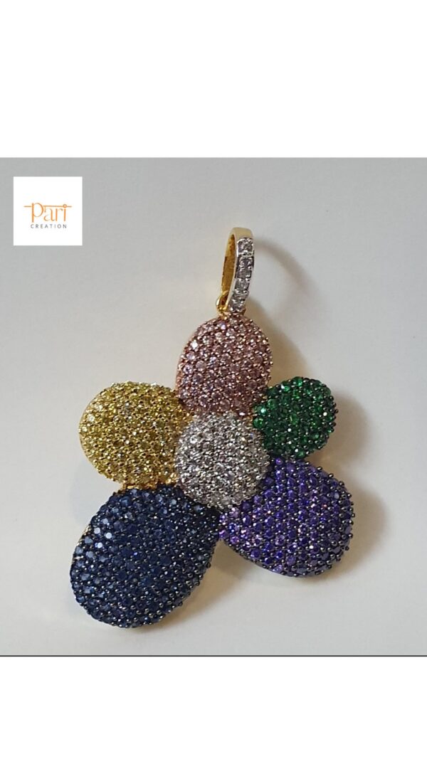 Iced Out Multicolor Pendant Made in 10k Gold Embellished with High Quality Cubic Zirconia Stone, Multi Color Pendant Flower Gift pendant