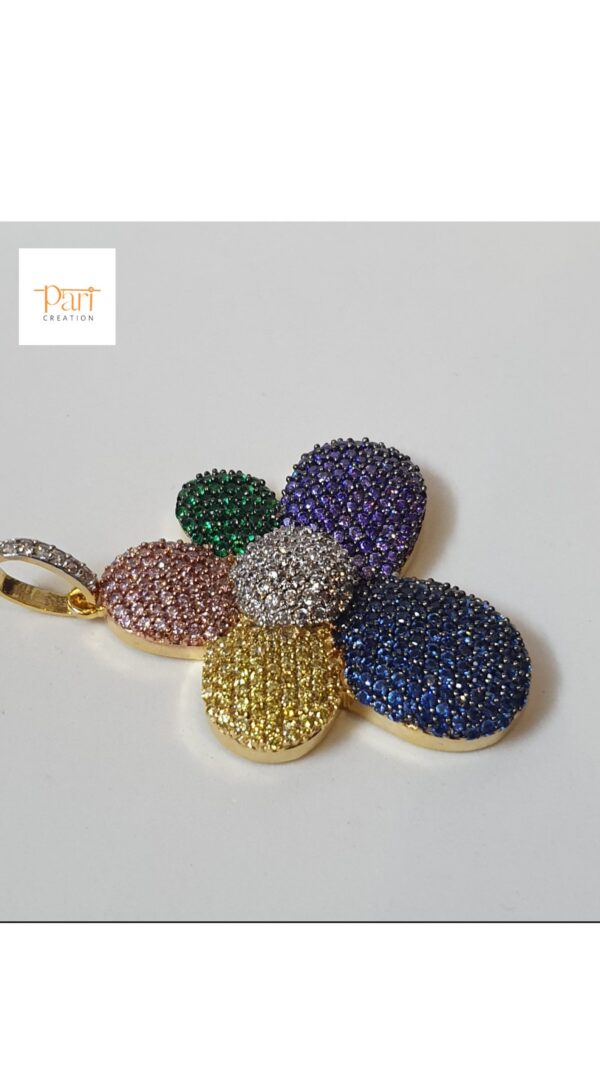 Iced Out Multicolor Pendant Made in 10k Gold Embellished with High Quality Cubic Zirconia Stone, Multi Color Pendant Flower Gift pendant