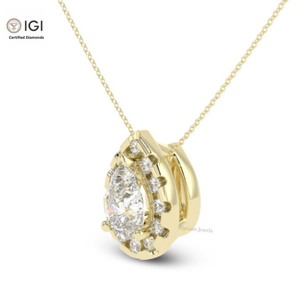 Pear Shape Solitaire Pendant For Women's in 18KT Gold Studded With VVS Lab Grown Certified Diamond With Chain, Delicate Pendant, Custom Gift