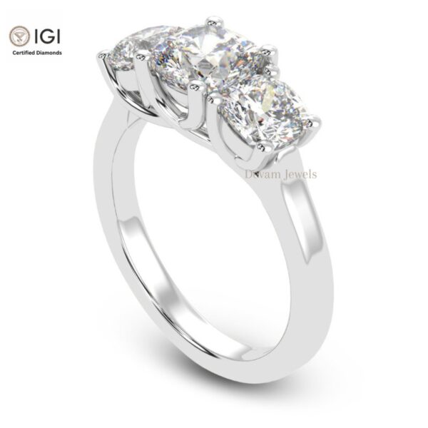 Trio Cushion Square Solitaire Women's Ring Made in 18kt Gold Studded With VVS Lab Grown Diamond, Custom Iced Out Engagement Wedding Ring