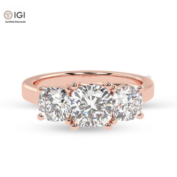 Trio Cushion Square Solitaire Women's Ring Made in 18kt Gold Studded With VVS Lab Grown Diamond, Custom Iced Out Engagement Wedding Ring