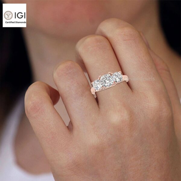 Trio Cushion Square Solitaire Women's Ring Made in 18kt Gold Studded With VVS Lab Grown Diamond, Custom Iced Out Engagement Wedding Ring
