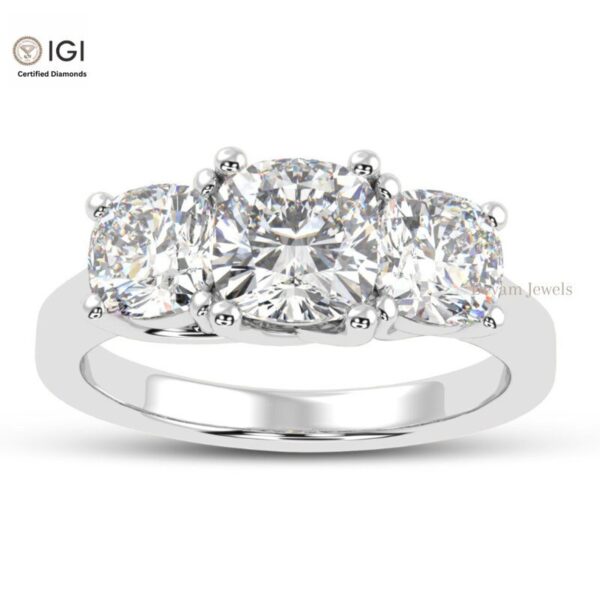 Trio Cushion Square Solitaire Women's Ring Made in 18kt Gold Studded With VVS Lab Grown Diamond, Custom Iced Out Engagement Wedding Ring