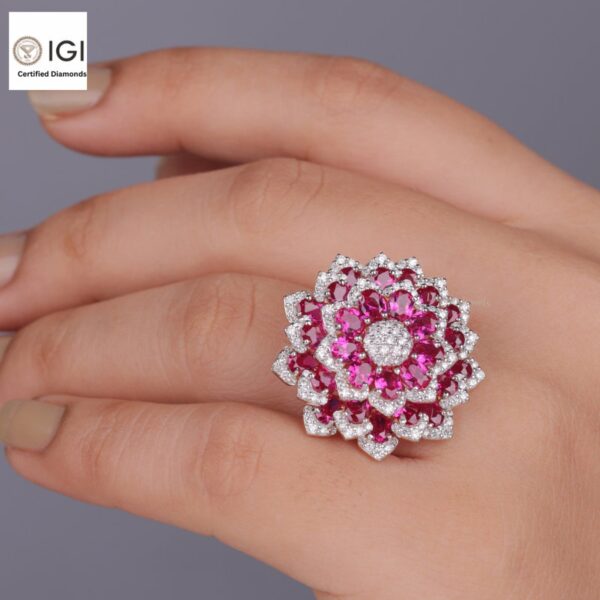 Flower Shape Ring Made in 18kt Gold Studded With VVS Lab Grown Diamonds, Gift for her, Big Jewelry, Giant Ring, Birthday/Anniversary Gift