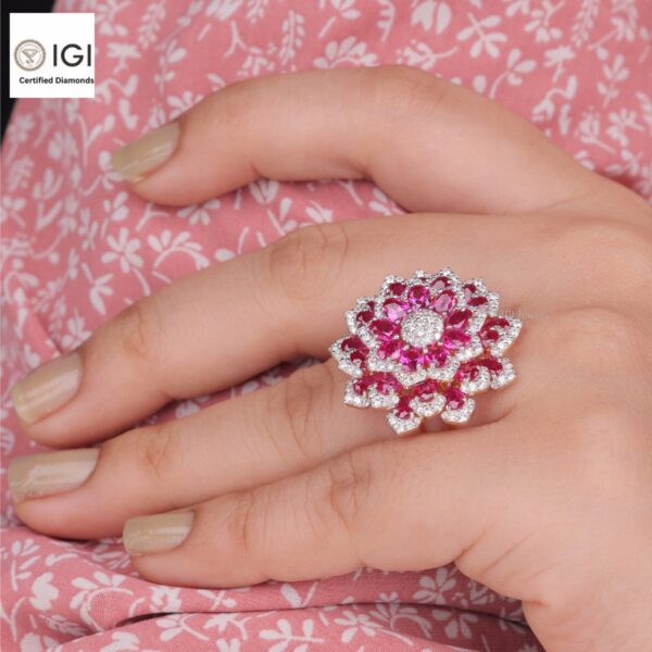 Flower Shape Ring Made in 18kt Gold Studded With VVS Lab Grown Diamonds, Gift for her, Big Jewelry, Giant Ring, Birthday/Anniversary Gift