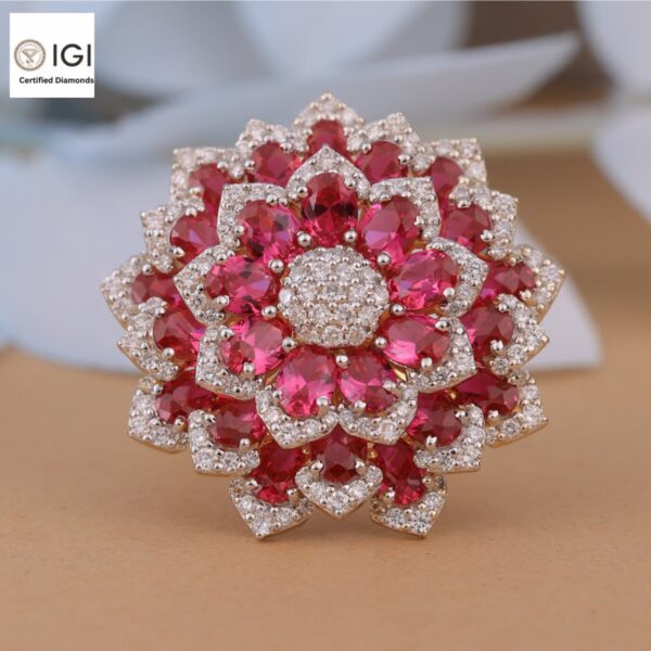 Flower Shape Ring Made in 18kt Gold Studded With VVS Lab Grown Diamonds, Gift for her, Big Jewelry, Giant Ring, Birthday/Anniversary Gift