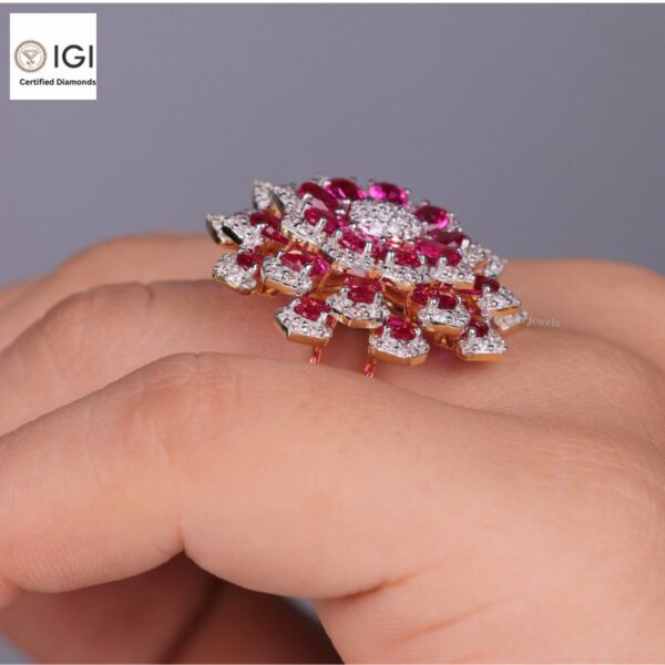 Flower Shape Ring Made in 18kt Gold Studded With VVS Lab Grown Diamonds, Gift for her, Big Jewelry, Giant Ring, Birthday/Anniversary Gift