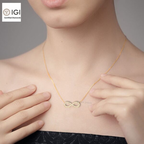 Infinity Loop Symbol Delicate Pendant For Women's in 18KT Gold Studded With VVS Lab Grown Certified Diamond With Chain, Custom Pendant, Gift