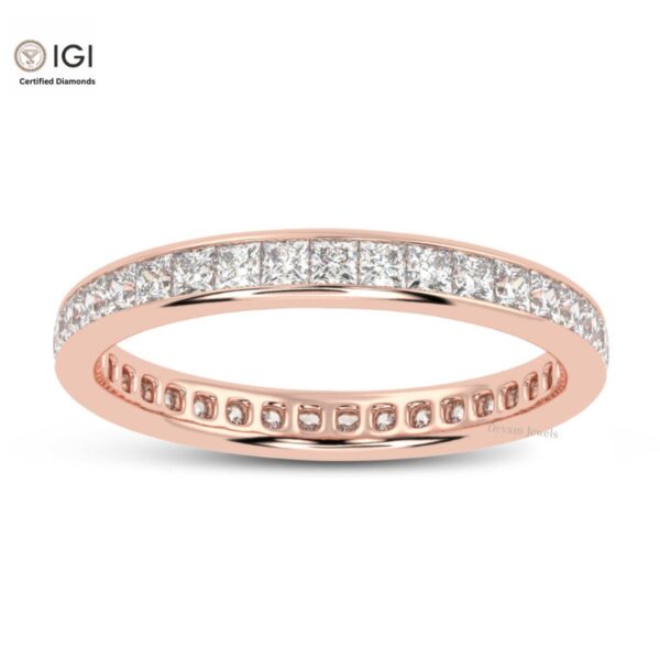 Eternity Band Ring with Princess Cut VVS Quality Certified Lab Diamonds in 18kt Gold, Engagement Ring, Custom Ring, Handmade Jewelry