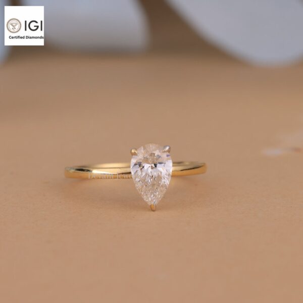 Pear Cut Solitaire Women's Ring Made in 18kt Gold Studded With VVS Lab Grown Diamond, Custom Engagement Wedding Ring, Certified Ring, Gift