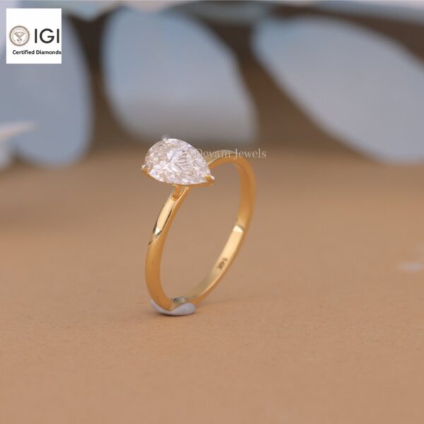 Pear Cut Solitaire Women's Ring Made in 18kt Gold Studded With VVS Lab Grown Diamond, Custom Engagement Wedding Ring, Certified Ring, Gift