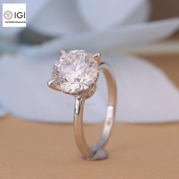 3 Ct Round Cut Solitaire Women's Ring With Invisible Halo in 18kt Gold Studded With VVS Lab Grown Diamond, Engagement Wedding Ring, Gift