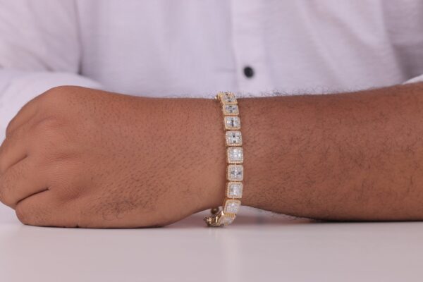 Chic and Classic Baguette Bracelet Embellished With VVS Moissanite Diamonds Made In 10 KT/14KTGold With Vintage Look For Anniversary Gift