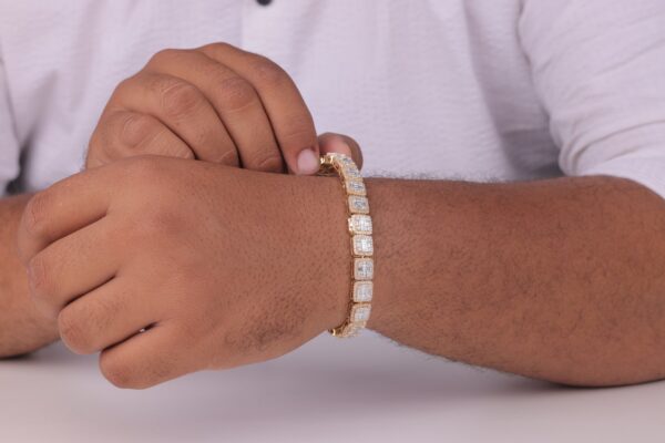Chic and Classic Baguette Bracelet Embellished With VVS Moissanite Diamonds Made In 10 KT/14KTGold With Vintage Look For Anniversary Gift