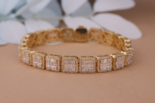 Chic and Classic Baguette Bracelet Embellished With VVS Moissanite Diamonds Made In 10 KT/14KTGold With Vintage Look For Anniversary Gift