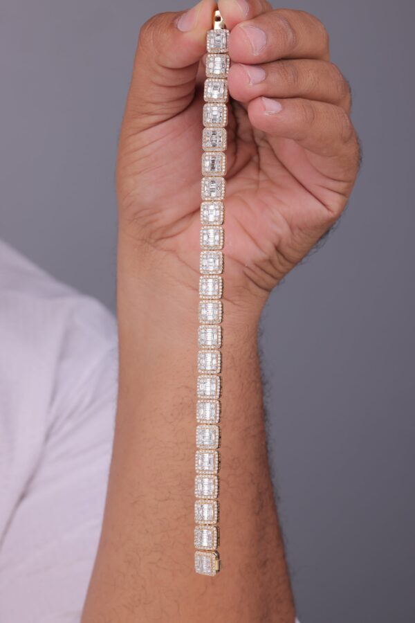 Chic and Classic Baguette Bracelet Embellished With VVS Moissanite Diamonds Made In 10 KT/14KTGold With Vintage Look For Anniversary Gift