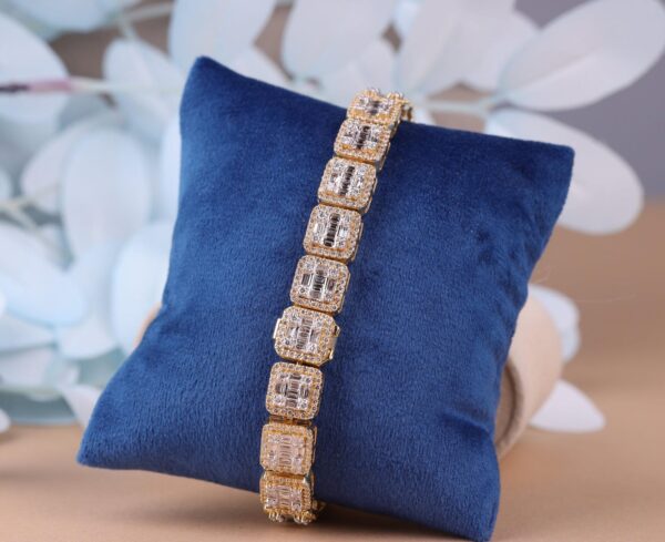 Chic and Classic Baguette Bracelet Embellished With VVS Moissanite Diamonds Made In 10 KT/14KTGold With Vintage Look For Anniversary Gift