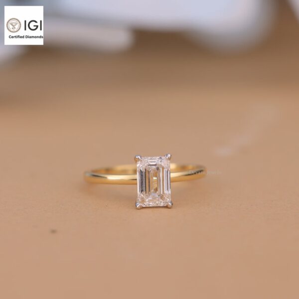 Emerald Cut Solitaire Women's Ring in 18kt Gold Studded With VVS Lab Grown Diamond, Custom Engagement Wedding Ring, Certified Ring, Gift