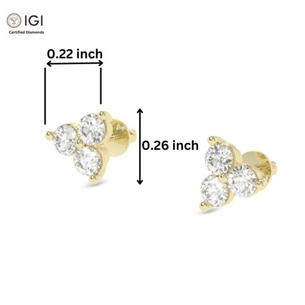 Three Stone Women's Screw Back Certified Earring in 18kt Gold Studded With VVS Lab Grown Diamond, Custom Earring, Trendy Jewelry, Gift, Sale