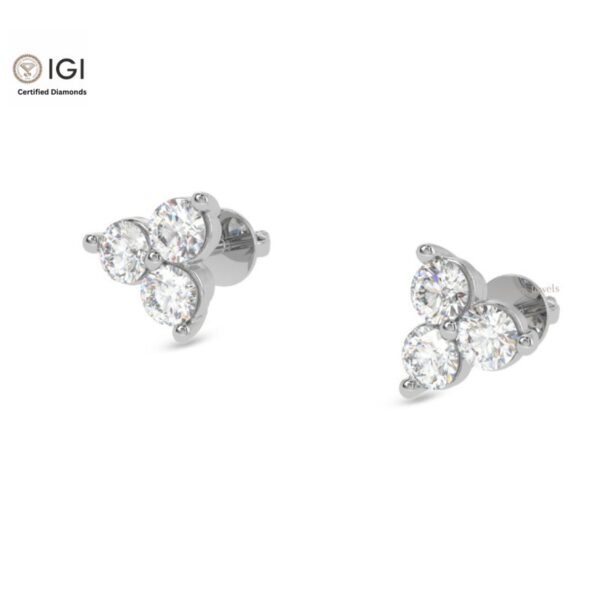 Three Stone Women's Screw Back Certified Earring in 18kt Gold Studded With VVS Lab Grown Diamond, Custom Earring, Trendy Jewelry, Gift, Sale