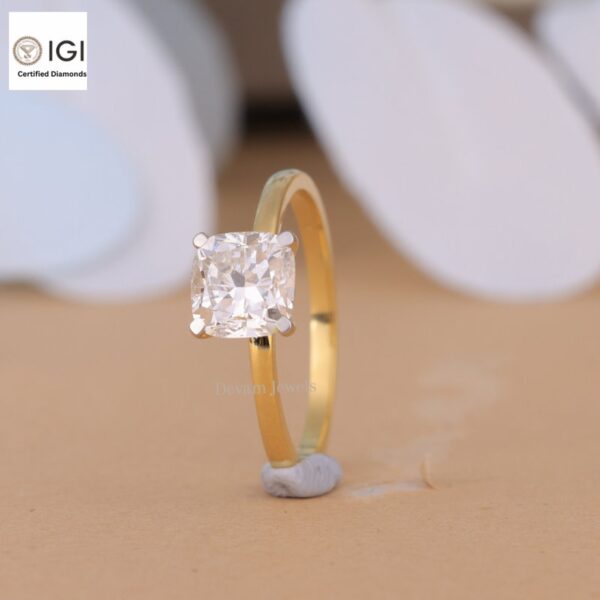 Cushion Cut Solitaire Women's Ring in 18kt Gold Studded With VVS Lab Grown Diamond, Custom Engagement Wedding Ring, Certified Ring, Gift