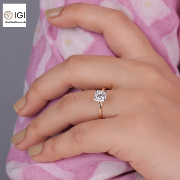 Cushion Cut Solitaire Women's Ring in 18kt Gold Studded With VVS Lab Grown Diamond, Custom Engagement Wedding Ring, Certified Ring, Gift