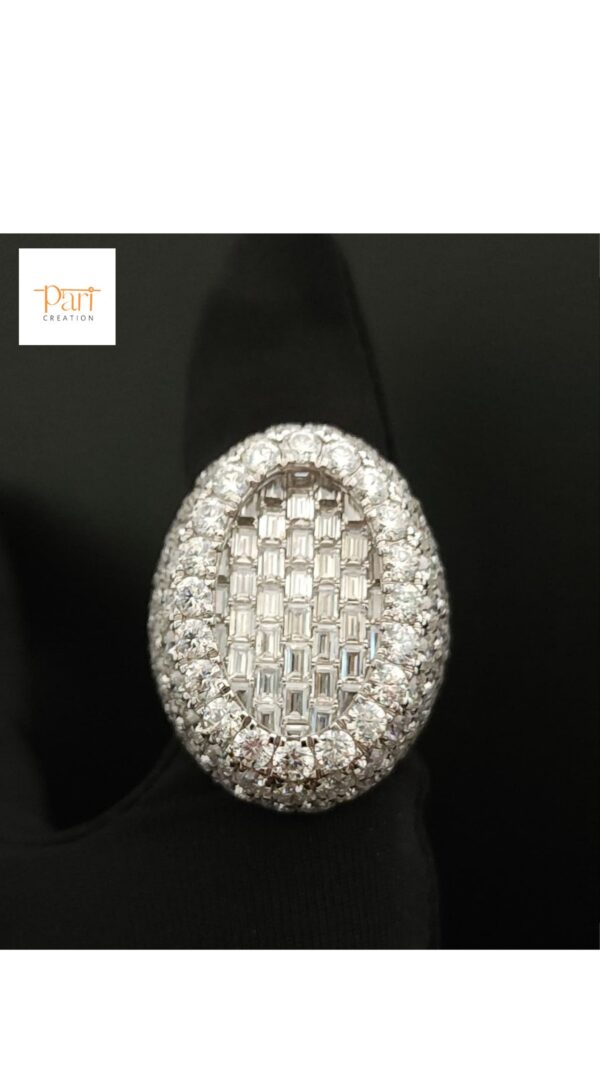 Shine Bright With Our Iced-Out Oval Ring Featuring Moissanite / Baguette Diamonds Made In 925 Sterling Silver With Royal And Wealthy Look