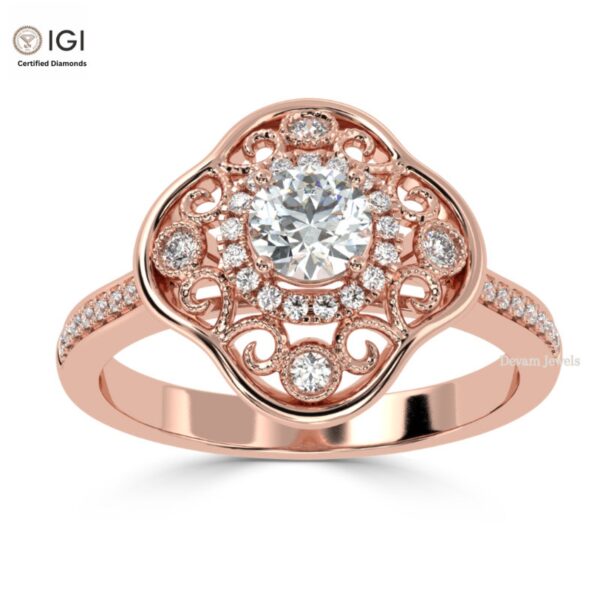 Antique Engagement Wedding Solitaire Women's Ring Made in 18kt Gold Studded With VVS Lab Grown Diamonds, Gift, Luxury Jewelry, Custom Ring