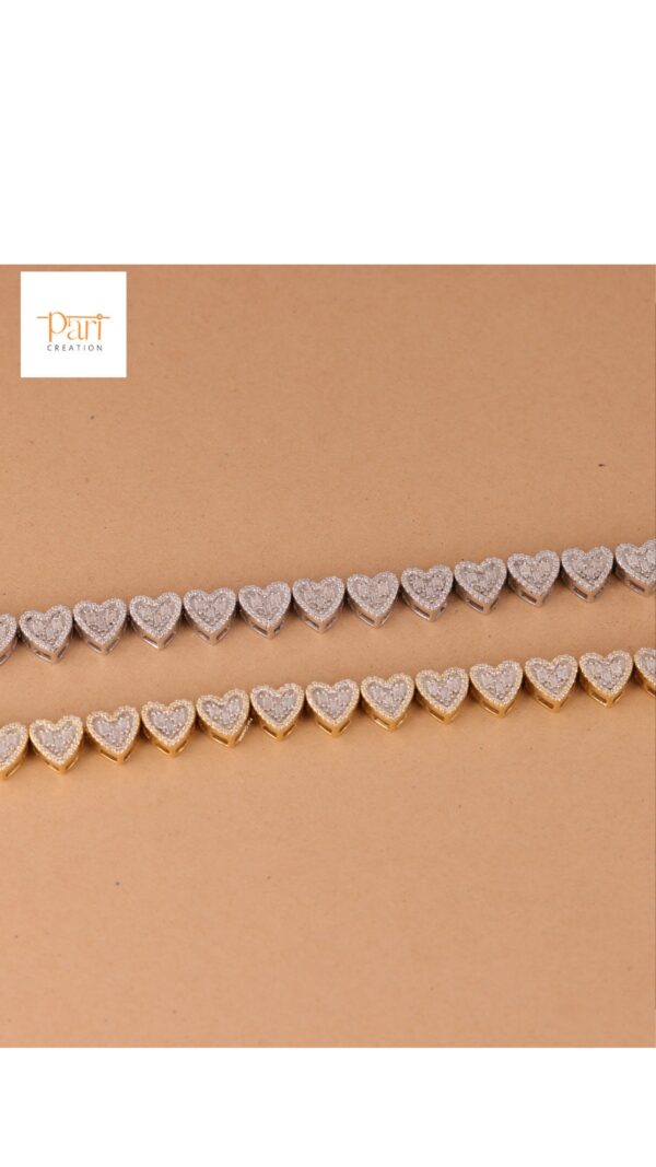 Ethereal Love Golden Heart Link Bracelet With 14 KT / 10 KT Gold And Shinny Moissanite Diamond For The Special One As An Anniversary Gift