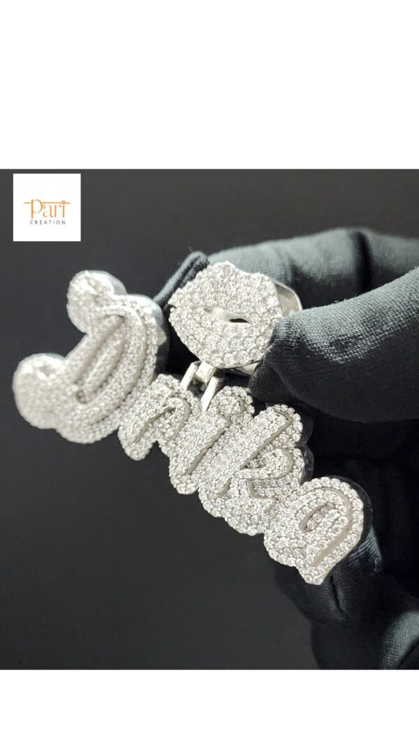 Iced out Customized Name Pendant Made In 18kt Gold Plated Embellished With Shiny VVS Moissanite Diamonds For Birthday And Anniversary Gift