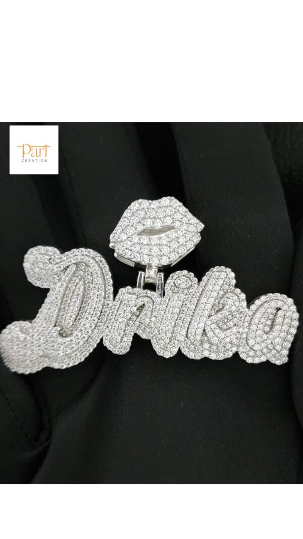 Iced out Customized Name Pendant Made In 18kt Gold Plated Embellished With Shiny VVS Moissanite Diamonds For Birthday And Anniversary Gift