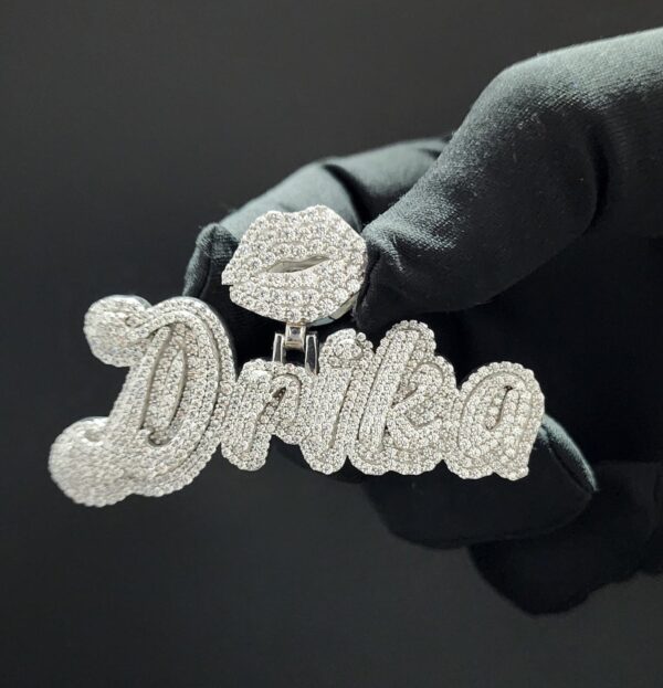 Iced out Customized Name Pendant Made In 18kt Gold Plated Embellished With Shiny VVS Moissanite Diamonds For Birthday And Anniversary Gift