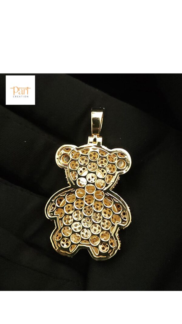 Beautiful Iced out 3D Teddy Pendant in 925 Sterling Silver Embellished with Shiny Moissanite Stone For The Birthday Gift / Anniversary Gift