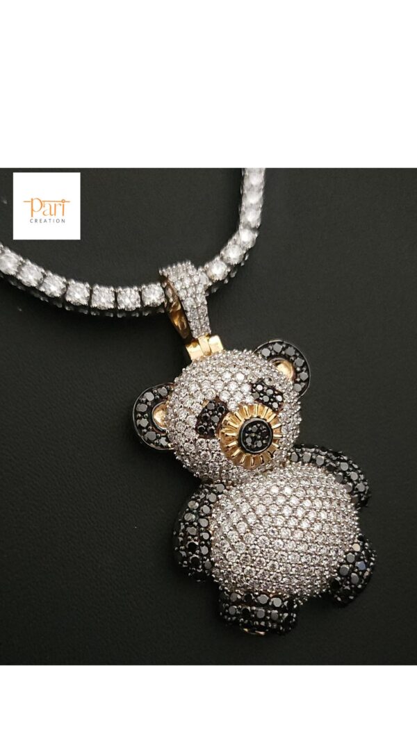 Beautiful Iced out 3D Teddy Pendant in 925 Sterling Silver Embellished with Shiny Moissanite Stone For The Birthday Gift / Anniversary Gift