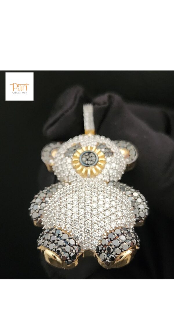 Beautiful Iced out 3D Teddy Pendant in 925 Sterling Silver Embellished with Shiny Moissanite Stone For The Birthday Gift / Anniversary Gift