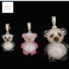 Beautiful Iced out 3D Teddy Pendant in 925 Sterling Silver Embellished with Shiny Moissanite Stone For The Birthday Gift / Anniversary Gift