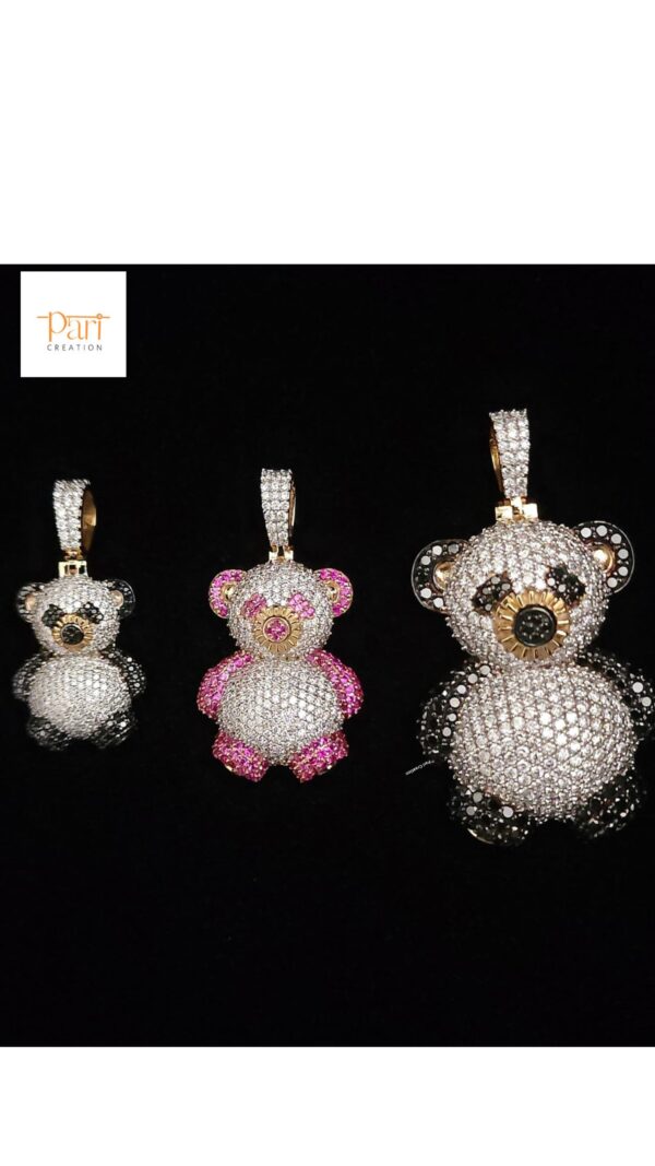 Beautiful Iced out 3D Teddy Pendant in 925 Sterling Silver Embellished with Shiny Moissanite Stone For The Birthday Gift / Anniversary Gift