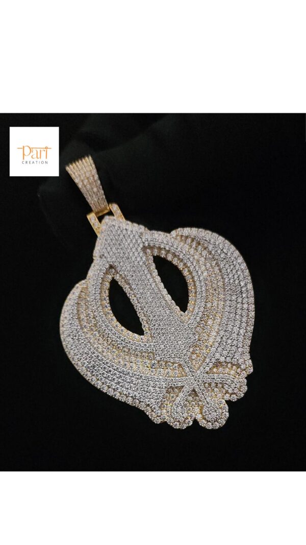 Iced out 3D Two Tone Khanda Pendant in 925 Sterling Silver Embellished With VVS Moissanite Diamonds, Sikh Religious Pendant Style, Gift