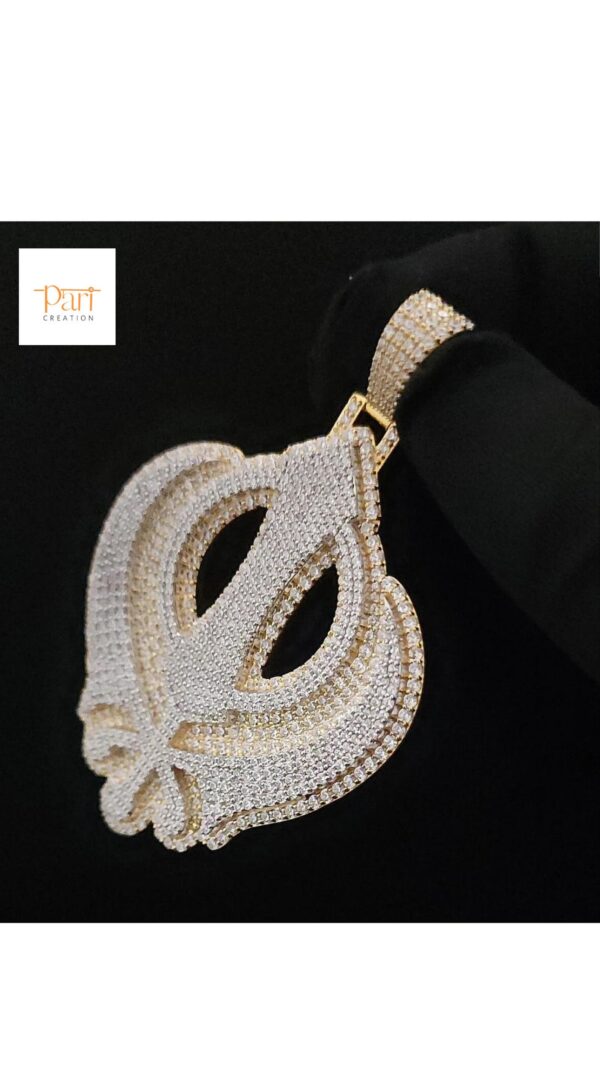 Iced out 3D Two Tone Khanda Pendant in 925 Sterling Silver Embellished With VVS Moissanite Diamonds, Sikh Religious Pendant Style, Gift
