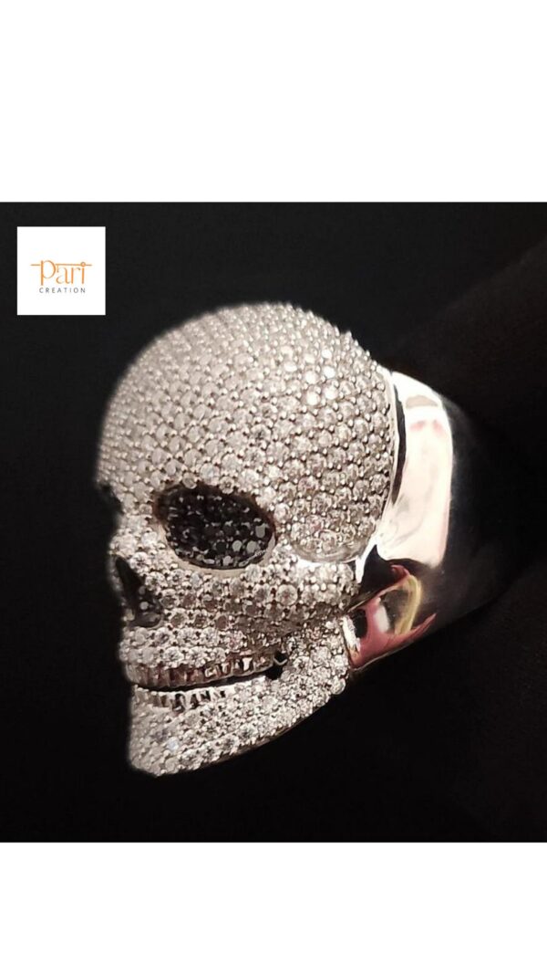 Iced Out Skull Ring Made in 925 Sterling Silver Studded with VVS Colorless Moissanite Stone Unique Ring Hip hop Ring Ghost Style