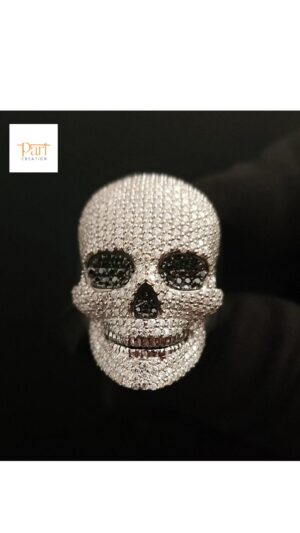 Iced Out Skull Ring Made in 925 Sterling Silver Studded with VVS Colorless Moissanite Stone Unique Ring Hip hop Ring Ghost Style