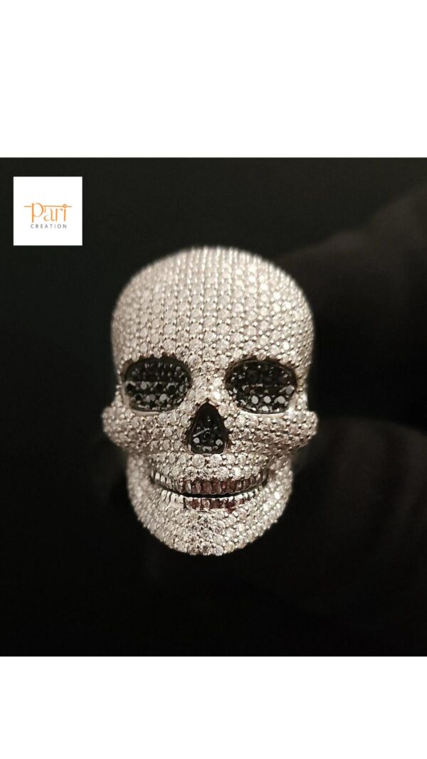 Iced Out Skull Ring Made in 925 Sterling Silver Studded with VVS Colorless Moissanite Stone Unique Ring Hip hop Ring Ghost Style