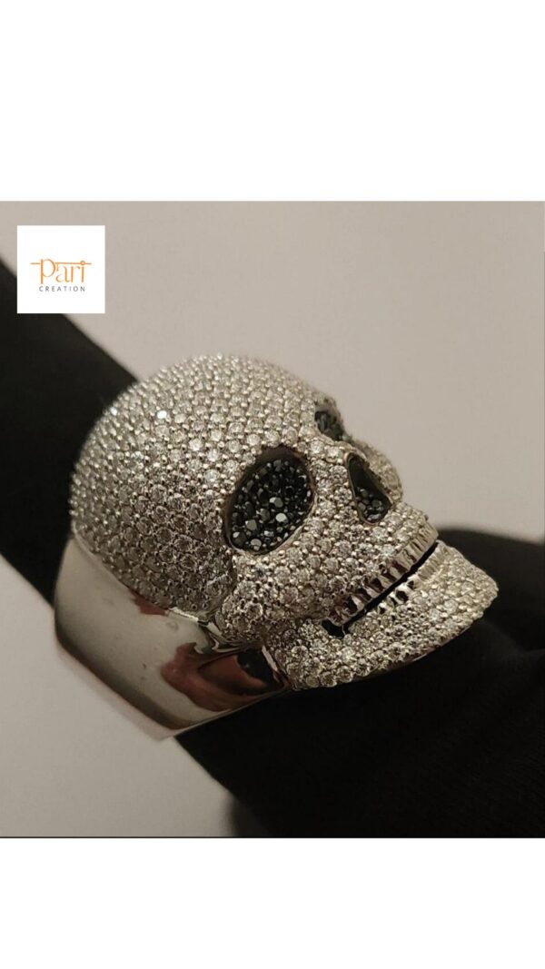Iced Out Skull Ring Made in 925 Sterling Silver Studded with VVS Colorless Moissanite Stone Unique Ring Hip hop Ring Ghost Style